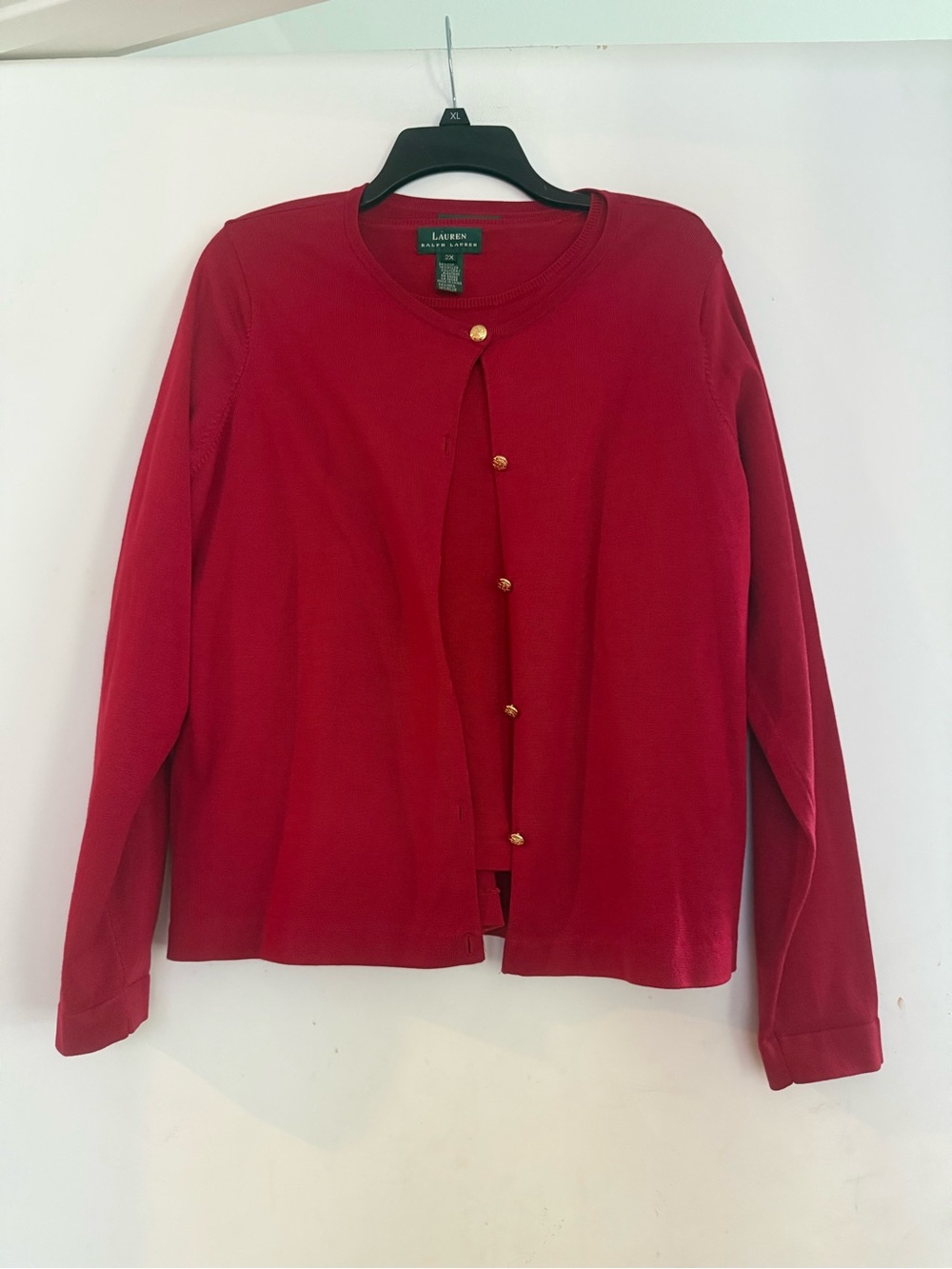 Lauren Ralph Lauren Red Silk Blend Cardigan & Short Sleeve Sweater Set 1x/2x